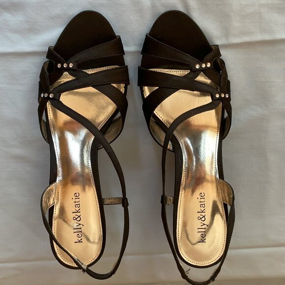 DRESSY BLACK SANDALS With Rhinestones 9.5 M - Picture 2 of 6